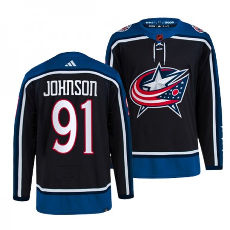 Columbus Blue Jackets Dresy Kent Johnson 91 Adidas 2022-23 Černá Reverse Retro 2.0 Authentic - Pánské
